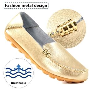 Women's Comfortable Leather Loafers Casual Round Toe Moccasins